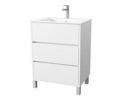 Pack Meuble Salle de Bains 60 cm Laqué Blanc, 3 tiroirs avec Vasque Céramique - XENOS
