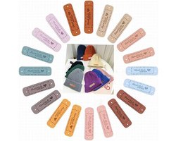Pack of 100 PU Handmade Labels, Handmade Label for Sewing with Holes Leather Labels for Sewing on Personalised Knitting with Love Embossing for DIY Jeans Bags Hats