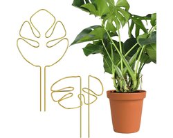 Pack of 2 Aluminium Plant Stands met Uniek Blad Design voor Binnenplanten - Multifunctionele Stemhouder en Decoratieve Stand (Goud)