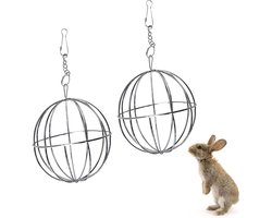 Pack of 2 Hay Feeder Ball - Hay Rack Ball - Rvs Frame met Ophangfunctie - Voor het Voeden van Konijnen - Cavia's - Chinchilla's - Hamsters