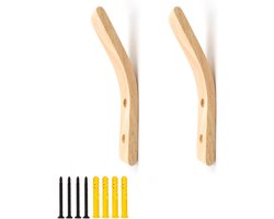 Pack of 2 Houten Wandhaakjes - Enkele Kledinghaken met Schroeven - Multi-Functionele Haken voor Handdoeken en Kleding - Ideaal voor Woonkamer, Slaapkamer, Gang