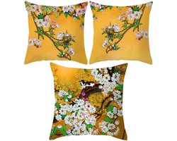 Pack of 3 Cushion Covers Sofa 45 x 45 cm Flower Pattern Cushion Covers 45 x 45 cm Cushion Covers Sofa Home Decoration Yellow