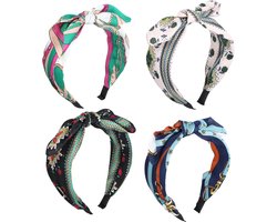 Pack of 4 Vrouwelijke Twist Knots Haarbanden - Zachte Stoffen Non-Slip Hoofdbanden voor Vrouwen - Barbecues en Sportactiviteiten - Dagelijks Gebruik en Uitgaan - 4 Ontwerpen