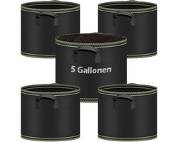 Pack of 5 20L Non-Woven Fabric Planter Bag - Tomatenemmer met Handvat - Herbruikbare Plantentas voor Aardappelen - Dikke Ademende Stoffen Potten voor Groenten en Bloemen