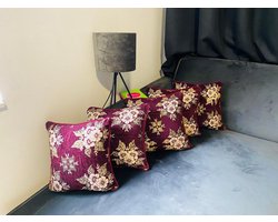 Pack of 5 Decorative cushion velvet with flower pattern, Grijs Bank Kussens, Rood Decorative cushions, Gray Sofa Cushions, Cushion covers for living room, Velvet Square Pillow Case, Gray Blue and Gold decorative pillows, Christmas gifts for home