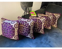 Pack of 5 Decorative cushion velvet with flower pattern, Purple Decorative cushions, Couch cushions, Gray Sofa Cushions, Cushion covers for living room, Velvet Square Pillow Case, Purple and Gold decorative pillows, Christmas gifts for home