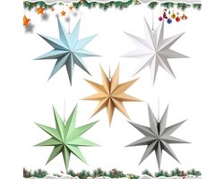 Pack of 5 Papieren Sterren - Kerstmis 30 cm - Vouwbare Ster Kerstdecoratie 5 Kleuren - Poinsettia Papieren Sterren voor Kerstbomen Ramen Eettafels