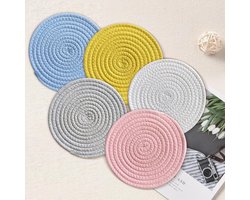 Pack of 5 Round Braided Pot Coaster - Round Placemats - Heat Resistant Hot Food - 5 Kleuren voor Restaurants - Keukens - Hotels