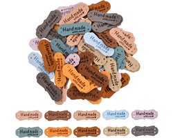 Pack of 60 handmade labels - labels voor kleding - PU leer - ideaal voor ambachten - hoeden - decoratie - 10 kleuren