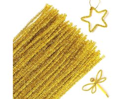 Pack van 100 pijpenragers, chenille stelen voor creatieve knutselprojecten, decoratieve chenille draden en pluizige chenille draad in goudkleur.