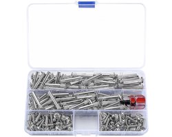 Pack van 150 M4 Verbinding Schroeven - 75 x Meubel Schroeven - 75 x Mof Schroeven - Meubel Verbindingen - Kast Verbindingen - 31-40 mm - Vernikkeld Staal - Voor Meubels - Kasten - Houten Planken