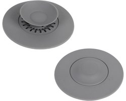 Pack van 2 Universele Silicone Afvoerstoppen - Grijze Flexibele Afvoerstoppen - Silicone Stopper voor Wastafel met Zeeffunctie - Diameter 11 cm - Silicone Badstop voor Keukenwastafels