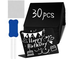 Pack van 30 Mini Krijtborden - 100 x 75 mm Tafelnummers Weergave - Kleine Borden - Zwarte Borden met Spons Schrijver - Schoonmaakdoeken - 2 Pennen - Eten Labels - Menu Bord voor Feesten - Bruiloften - Buffetten