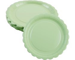 Pack van 30 Papieren Borden voor Feesten - 18 cm Saliegroene Party Borden - Kartonnen Dessertborden met Golfrand - Papieren Party Borden voor Verjaardagen - Babyshowers - Bruiloften
