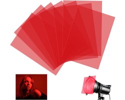 Pack van 8 Hittebestendige Folie voor Lampen - Transparant Rood - 29.7 x 21 cm - Kleurfolie voor LED en Fotografie - Verlichting en Creatieve Toepassingen