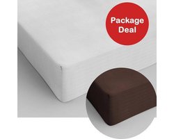 Package Deal 2x Dreamhouse Bedding Hoeslaken Katoen 80x200 - Wit - Bruin