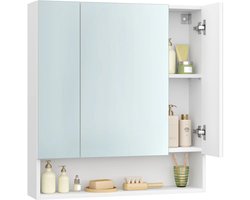 Paco Goederen® badkamerkast - Badkamermeubel - met 3 deuren - Vrijstaand - Met Spiegel - verstelbare planken - Opbergkast - Boven Meubel
