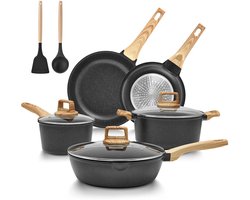 Paco Goederen® Pannenset inductie - Pannenset - 12 delige set - steelpan - braadpan - Kookpan