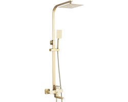 Paco Goederen® Regendoucheset - Complete doucheset - Handdouche - Goud geborsteld douchesysteem - m 3-in-1 met regenhanddouche - Draaibare uitloop Douche voor badkamer Badkuip Douchekraan