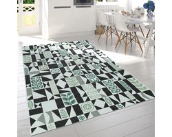 Paco Home Buiten Vloerkleed Voor Balkon En Terras Met Patroon, In Zwart Wit Groen 80x150 cm