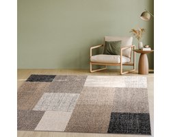 Paco Home Designvloerkleed Modern Geruit Laagpolig Vloerkleed Design Gemêleerd In Bruin Crème 140x200 cm