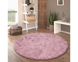Paco Home Hoogpolig Vloerkleed Rond Woonkamer Shaggy Langpolig Imitatiebont Pluizig Effen 200 cm Rund