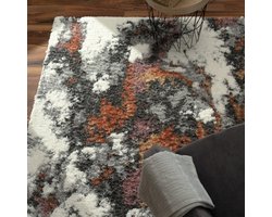 Paco Home Hoogpolig Vloerkleed Woonkamer Shaggy Patroon Abstract 3D Vintage 140x200 cm