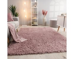 Paco Home Hoogpolig Vloerkleed Woonkamer Vacht Imitatiebont Shaggy Wollig Eenkleurig 80 cm Rund