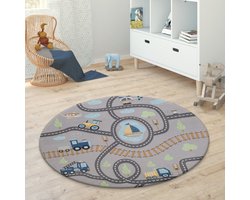 Paco Home Kindervloerkleed Kinderkamer Meisjes Jongens Ster Maan Olifant Regenboog Ø 120 cm Rund