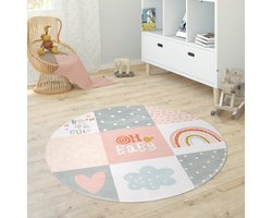 Paco Home Kindervloerkleed Kinderkamer Meisjes Jongens Ster Maan Olifant Regenboog Ø 120 cm Rund