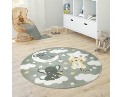 Paco Home Kindervloerkleed Kinderkamer Meisjes Jongens Ster Maan Olifant Regenboog Ø 120 cm Rund