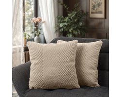 Paco Home Kussenovertrek Set Van 2 Decoratieve Woonbank Kussens Unicoloured Modern Design Beige