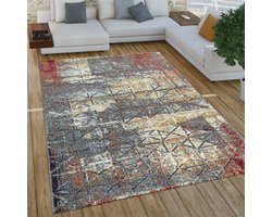 Paco Home Laagpolig Vloerkleed Woonkamer In Vintage-Used-Look Industriële Stijl 120x170 cm