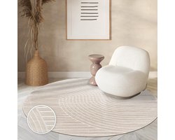 Paco Home Outdoor Rug Carpet For Indoor And Outdoor Balcony Terrace Kitchen Carpet Pattern Scandinavian Boho One-Colored, Size:Ø 120cm round, Color:Cream 2