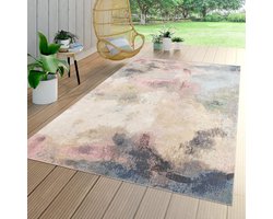 Paco Home Outdoor Rug Carpet For Indoor And Outdoor Balcony Terrace Kitchen Carpet Vintage Abstract Pastel Beige Pink Green, Size:60x100cm