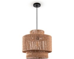 Paco Home Pendellamp Eettafel Papier Boho Hanglamp Eetkamer Lamp E27 Rotan, Kleur:Natuur (Ø40cm), Lamptype_Kleur:Hanglamp - Zwart