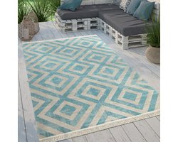 Paco Home Platgeweven tapijt voor binnen en buiten met modern ruitmotief voor terras en balkon 60x100 cm