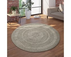 Paco Home Rond vloerkleed voor binnen en buiten, platweefsel met sisallook Scandinavisch design, in beige crème Ø 120 cm Rund