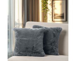 Paco Home Set Van 2 Kussenhoezen Imitatiebont Pluizig Sierkussens Bankkussens Slaapkamer Antraciet
