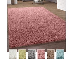 Paco Home Shaggy-Vloerkleed Hoogpolig Vloerkleden Hoogwaardig Pastel Uni Diverse Kleuren, Maat:120x170 cm, Kleur:Roze