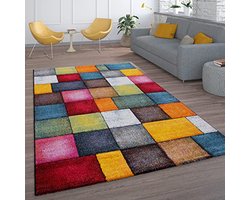 Paco Home Short Pile Rug Living Room Multicolor Rhombus Design Squares Multicolored Colorful, Size:60x110cm