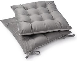 Paco Home Sitzkissen mit Befestigungsbänder 40x40 Stuhlauflage Kissen Stuhlkissen 2er Set Grijs