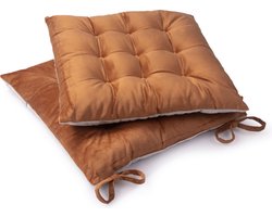 Paco Home Sitzkissen mit Befestigungsbänder 40x40 Stuhlauflage Kissen Stuhlkissen 2er Set Koper