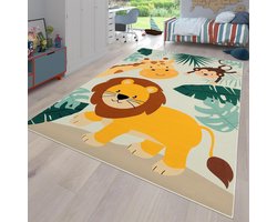 Paco Home Tapijt Voor Kinderen Vloerkleed Kinderkamer Dierlijk motief Dierentuin Straat Antislip Modern Beige Blauw Groen, Maat:160x220 cm