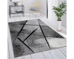 Paco Home Vloerkleed Grijs Woonkamer Vintage Laagpolig Geometrisch Abstract Patroon 160x230 cm