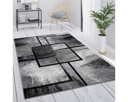 Paco Home Vloerkleed Grijs Woonkamer Vintage Laagpolig Geometrisch Abstract Patroon 160x230 cm