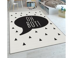 Paco Home Vloerkleed Kinderkamer Jongens Babyvloerkleed Spreuk Trend Zwart Wit 120x160 cm