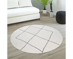 Paco Home Vloerkleed Rond Woonkamer Laagpolig Met Moderne Scandi Ruiten Patroon Licht 160 cm Rund