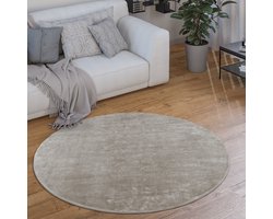 Paco Home Vloerkleed Rond Woonkamer Laagpolig Modern Pluizig Wasbaar Eenkleurig 120 cm Rund