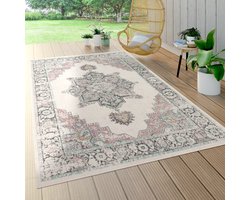 Paco Home vloerkleed voor binnen en buiten, laagpolig voor balkon terras, oriëntaals patroon beige Ø 200 cm Rund